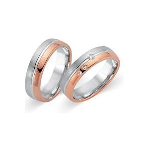 Trouwringen 14 karaat wit-rood goud 3 Diamanten