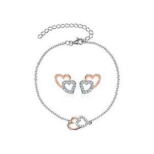 Armband en oorstekers harten in 925 sterling zilver, rosé