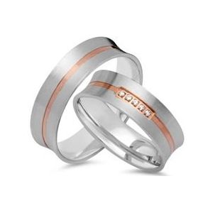 Trouwringen 14 karaat rood-witgoud 5 briljanten