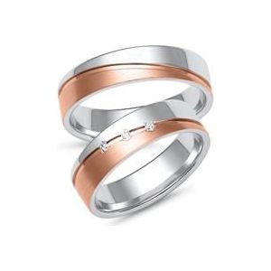 Trouwringen in wit- en roségoud met 3 briljanten