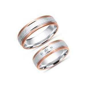 Trouwringen 14 karaat wit-rood goud 3 Diamanten