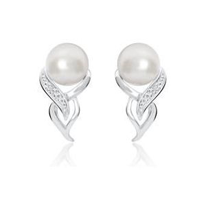 14k witgouden oorstekers met parels en Diamanten