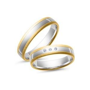 Trouwringen geel en witgoud met Diamanten breedte 4,5 mm