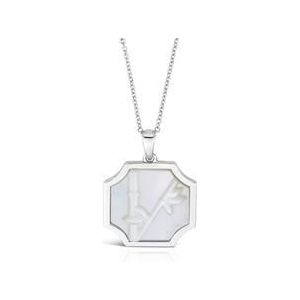 Damesketting met bamboe hanger, 925 zilver, parelmoer
