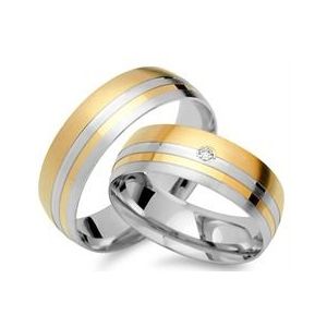 Trouwringen 14 karaat geel-wit goud met Diamant
