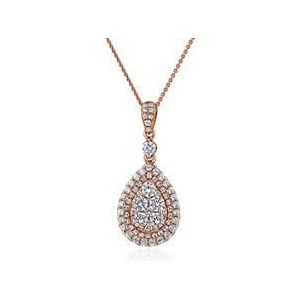 Roségouden ketting met druppelhanger, diamanten