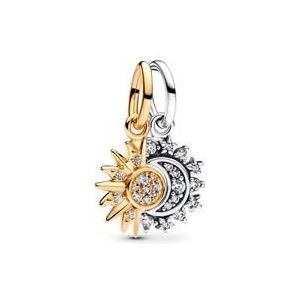 Zon en maan bedel hanger, 925 zilver, verguld