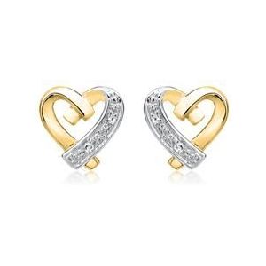14 karaat geelgouden oorbellen hart 4 Diamanten