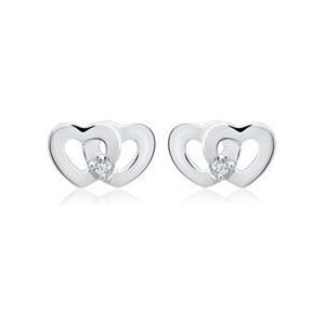14 karaat witgouden oorbellen harten 2 Diamanten