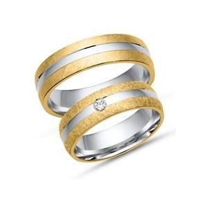 Trouwringen 14 karaat geel witgoud met Diamant