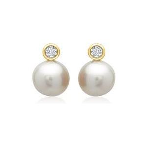 14 karaat geelgouden oorbellen parel 2 Diamanten