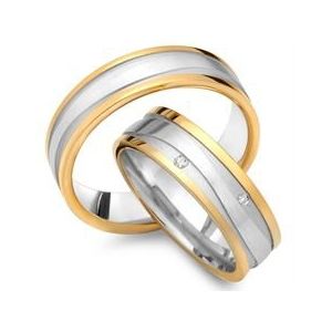 Trouwringen 8 karaat geel-wit goud 6 Diamanten