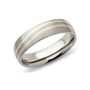 Ring van roestvrij staal met gebogen zilveren inleg