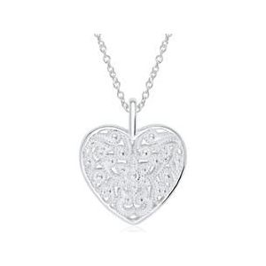Bloemen hart medaillon ketting in 925 sterling zilver