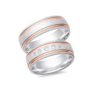 Trouwringen 18 karaat wit-rood goud 5 Diamanten