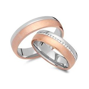Trouwringen 18 karaat rood-wit goud 44 Diamanten