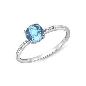 Blauwe Topaas ring 14 karaat witgoud 8 Diamanten