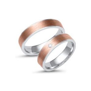 Trouwringen 8 karaat wit-rood goud met Diamant
