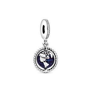 Charm hanger draaiende wereldbol in 925 zilver