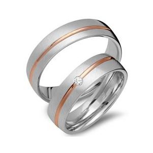 Trouwringen 14 karaat rood-wit goud met Diamant