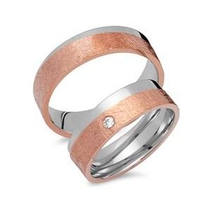 Trouwringen 8 karaat rood-wit goud met Diamant
