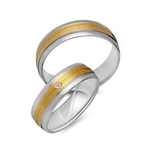 Trouwringen 14 karaat geel-wit goud met Diamant