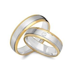 Trouwringen 18 karaat geel-wit goud met Diamant