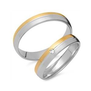 Trouwringen 8 karaat geel- witgoud met Diamant