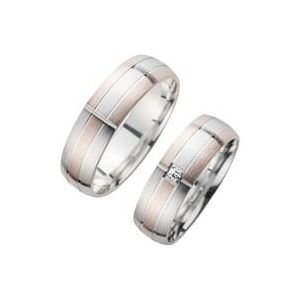 Trouwringen rood en witgoud met Diamant breedte 6 mm