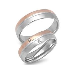 Trouwringen 14 karaat rood-wit goud 2 briljanten