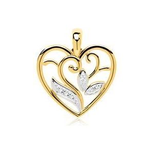 14k gouden bloemen hart hanger met Diamant
