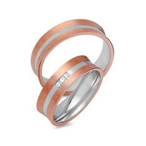 Trouwringen 18 karaat rood-wit goud 3 briljanten