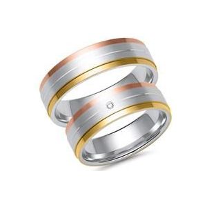 Trouwringen in wit-, geel- en roségoud met Diamant