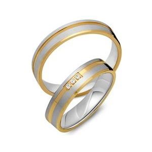 Trouwringen 14 karaat geel-wit goud 3 Diamanten