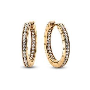 Signature dames hoepel oorbellen met Zirkonia stenen, verguld