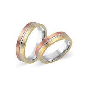 Trouwringen 8 karaat driekleurig goud met Diamant