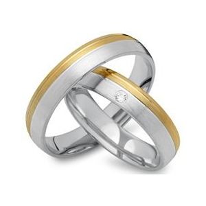 Trouwringen 14 karaat geel-wit goud met Diamant