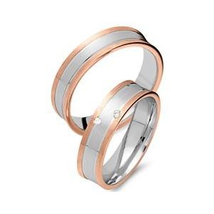 Trouwringen 8 karaat rood-wit goud 2 Diamanten