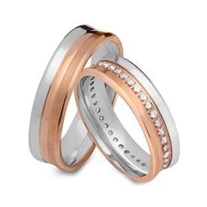 Trouwringen 18 karaat rood-wit goud 33 briljanten