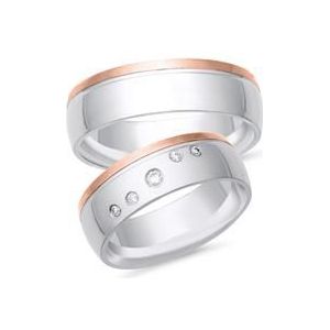 Trouwringen 18 karaat wit-rood goud 5 briljanten