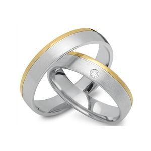 Trouwringen 14 karaat geel-wit goud met Diamant