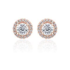 Dames oorsteker halo met lab gekweekte diamanten, roségoud