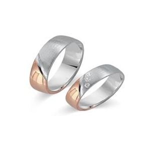 Trouwringen 14 karaat wit-rood goud 3 briljanten