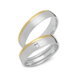 Trouwringen 14 karaat geel witgoud met Diamant
