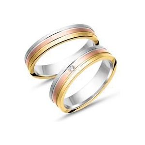 Trouwringen 8 karaat driekleurig goud met Diamant