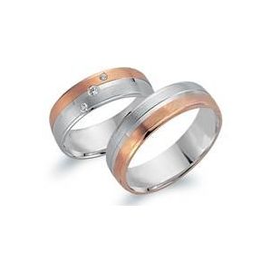 Trouwringen 8 karaat wit-rood goud 3 Diamanten