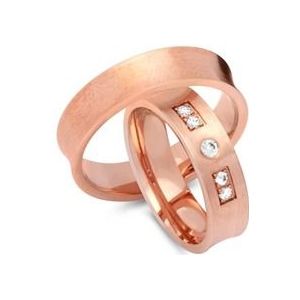 Trouwringen 14 karaat roségoud 5 Diamanten