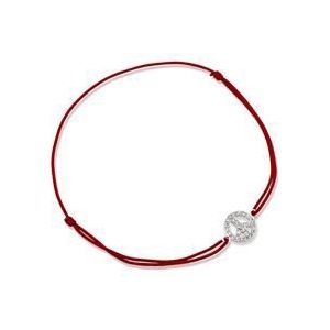Rode textiel armband met zilveren element