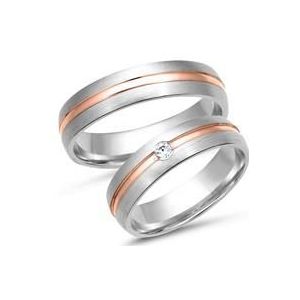 Trouwringen 8 karaat wit-rood goud met Diamant