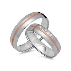 Trouwringen 8 karaat rood-wit goud 3 Diamanten